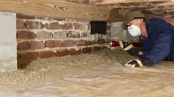 Experienced home inspector examining a crawlspace